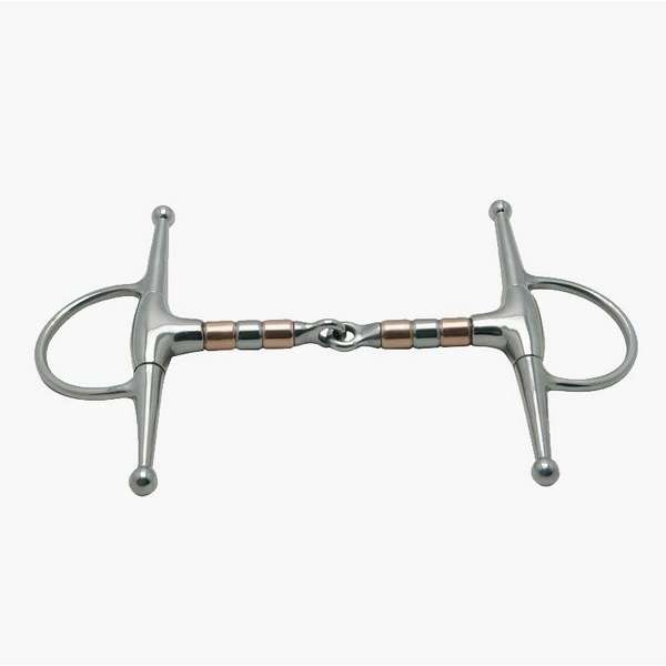 Full cheek snaffle, single jointed, copper rollers