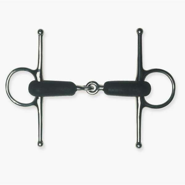 Full cheek snaffle, single jointed, with rubber