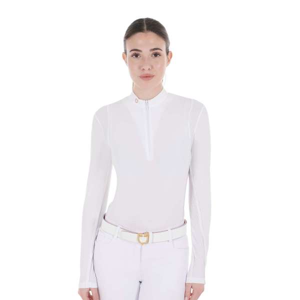 Equestro Women's competition polo shirt with mesh inserts