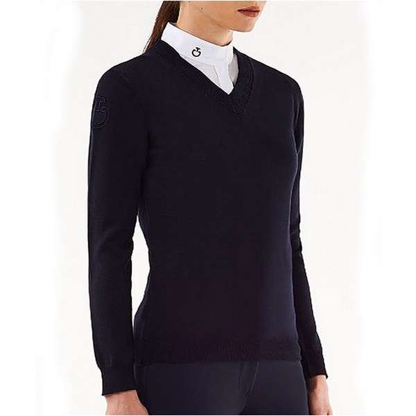 CT Ladies V-Neck Woven Collar Sweater