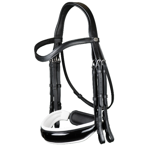 Dy'on Working Patent Large Crank Noseband With White Padding Double Bridle
