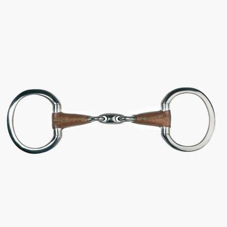 Eggbutt snaffle, double jointed, wirh leather