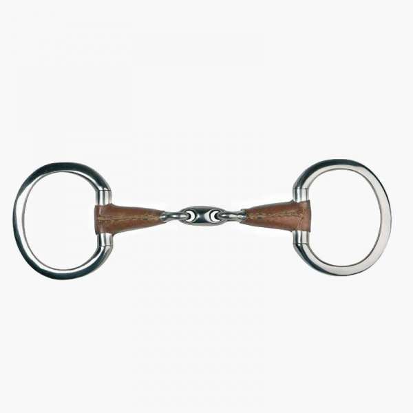 Eggbutt snaffle, double jointed, wirh leather