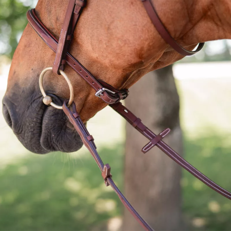half-round rubber reins with decorative stitching