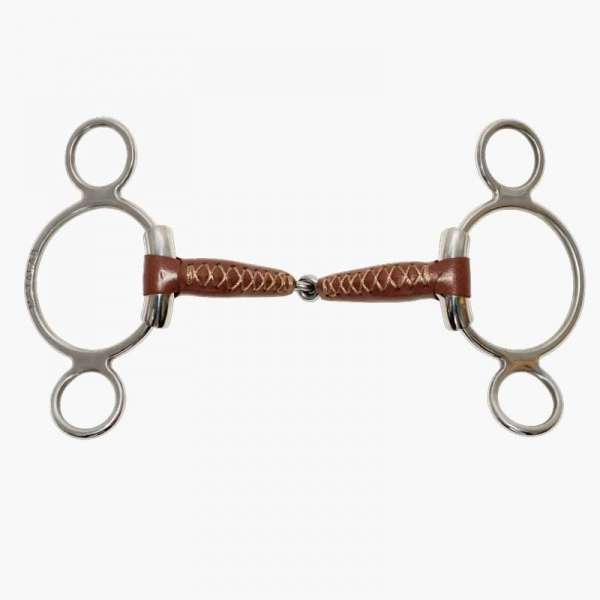 Continental gag, single jointed, Pinchless, 3 rings, with leather