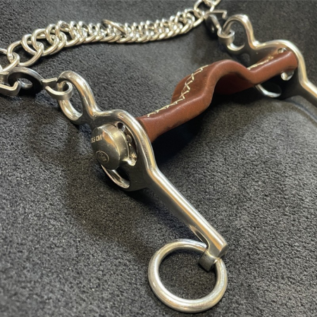 Leather-Covered Swivel Flat Pelham Bit with Short Shanks