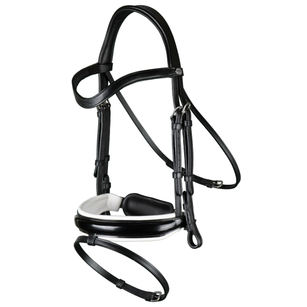 Dy'on Working Patent Large Crank Noseband Bridle With White Padding And Flash