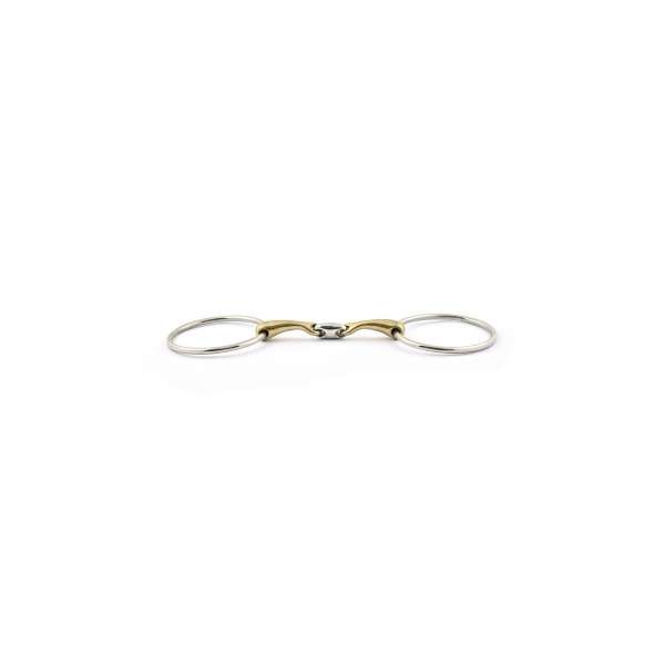 Bblocked double-jointed snaffle bit with large rings